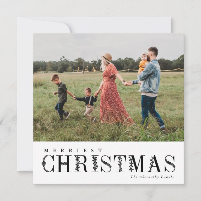 Elegant Greenery Lettering jul Black | Foto Julkort (Framsida)