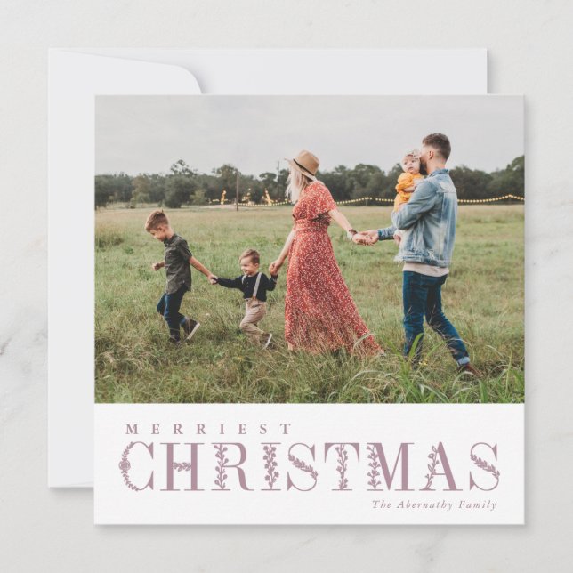 Elegant Greenery Lettering jul Mauve | Foto Julkort (Framsida)