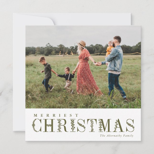 Elegant Greenery Lettering jul Olive | Foto Julkort (Framsida)