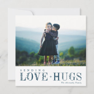 Elegant Greenery Lettering Kärlek Hugs Blue Foto Julkort