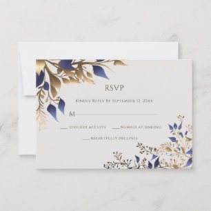 Elegant Greenery Löv Blue Guld Bröllop OSA Kort