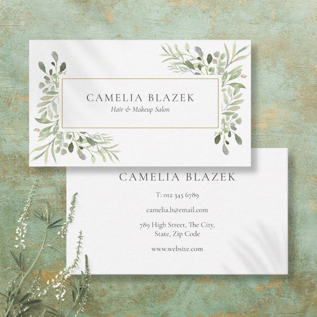 Elegant Greenery Löv Professionell Visitkort (Elegant Greenery Floral Professional Business Card)