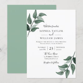 Elegant Greenery Löv Vår bröllop Inbjudningar
