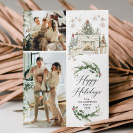 Elegant Greenery Mantel Glad helg 2 Photo Julkort