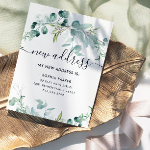 Elegant Greenery   Meddelande om Ny adress Flytta Vykort