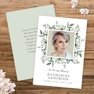 Elegant Greenery Memorial Photo annons Inbjudningar