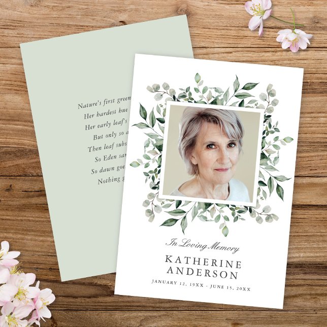 Elegant Greenery Memorial Photo annons Inbjudningar (Skapare uppladdad)