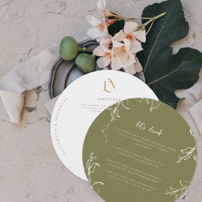 Elegant Greenery | Menyn Modern Round Bröllop Meny (Skapare uppladdad)