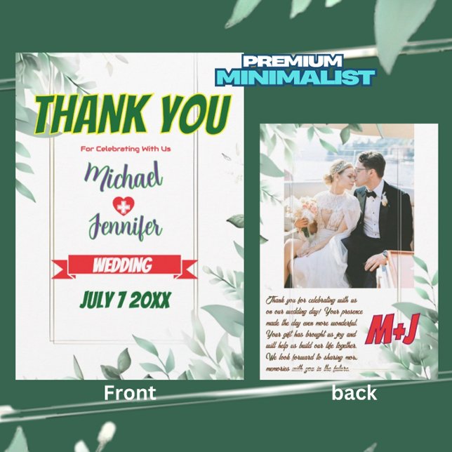 Elegant Greenery Minimalist Anpassningsbar Photo B Tack Kort (Skapare uppladdad)