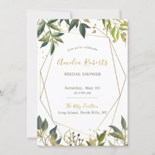 Elegant Greenery n Guld Blommigt Möhippa Inbjudningar