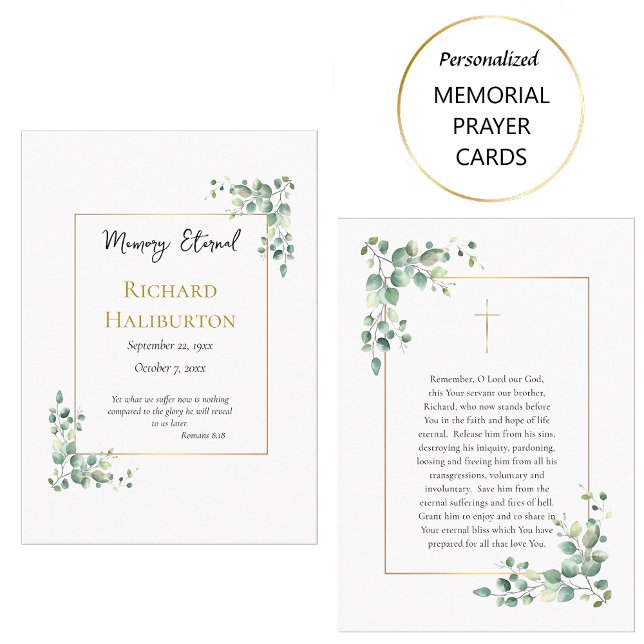 Elegant Greenery Orthodox Funeral Prayer Card Placeringskort (Skapare uppladdad)
