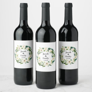 Elegant Greenery Personlig Namn Datum Bröllop Vinflaska Etikett