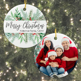 Elegant Greenery Photo Christmas Julgransprydnad Keramik