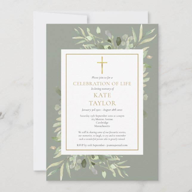 Elegant Greenery Photo Firande of Life Funeral Inbjudningar (Framsida)