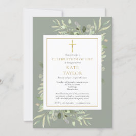 Elegant Greenery Photo Firande of Life Funeral Inbjudningar