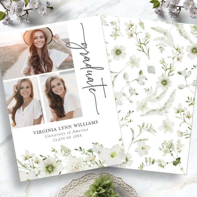 Elegant Greenery Photo Studenten annons Meddelande (Elegant Greenery Photo Collage Graduation Announcement by Painted Paperie
)