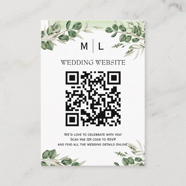 Elegant Greenery QR-kod Infogningskort för Bröllop Tilläggskort (Framsida)