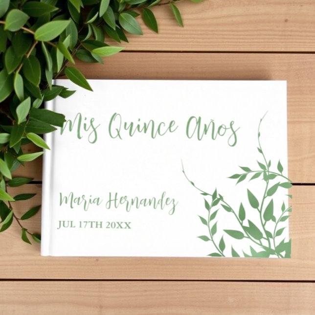 Elegant Greenery Quinceañera Gästböcker (Skapare uppladdad)