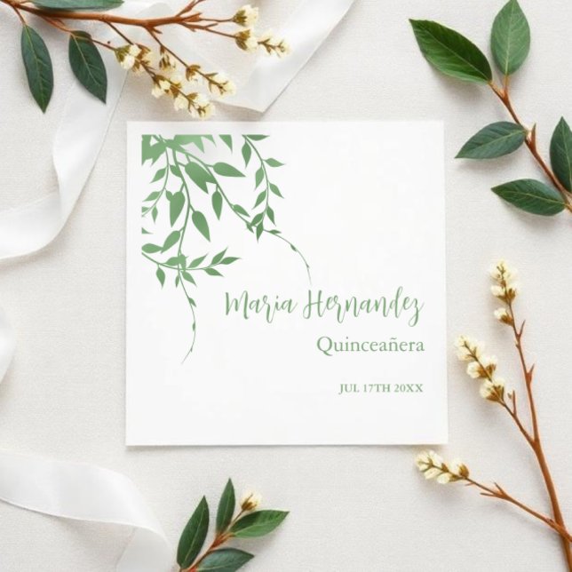 Elegant Greenery Quinceañera Pappersservett (Skapare uppladdad)