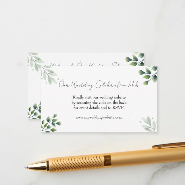 Elegant Greenery RSVP QR-kod Inbjudan (Fram/Back In Situ)