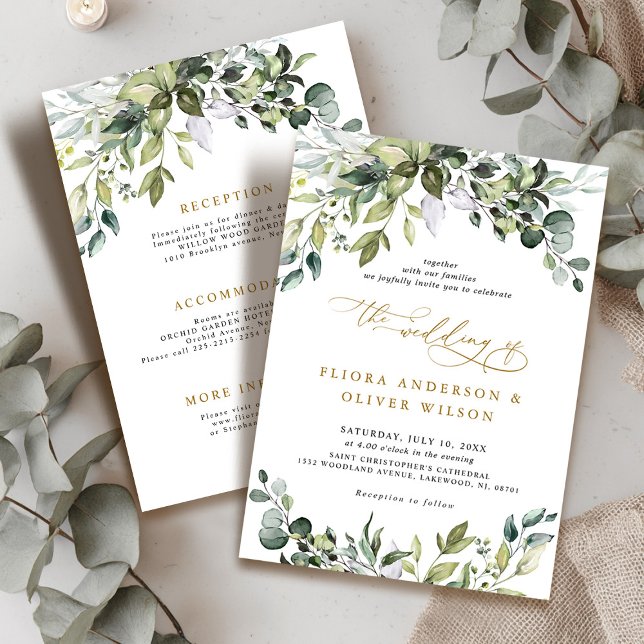 Elegant Greenery Rustic Botanical Details Bröllop Inbjudningar (Elegant Greenery Rustic Botanical Details Wedding Invitation)