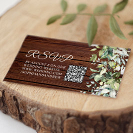 Elegant Greenery Rustic Trä Bröllop QR-kod RSVP Tilläggskort