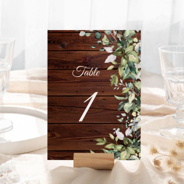 Elegant Greenery Rustic Wood Bordsnummer (Skapare uppladdad)