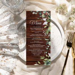 Elegant Greenery Rustic Wood Bröllop Menu Meny