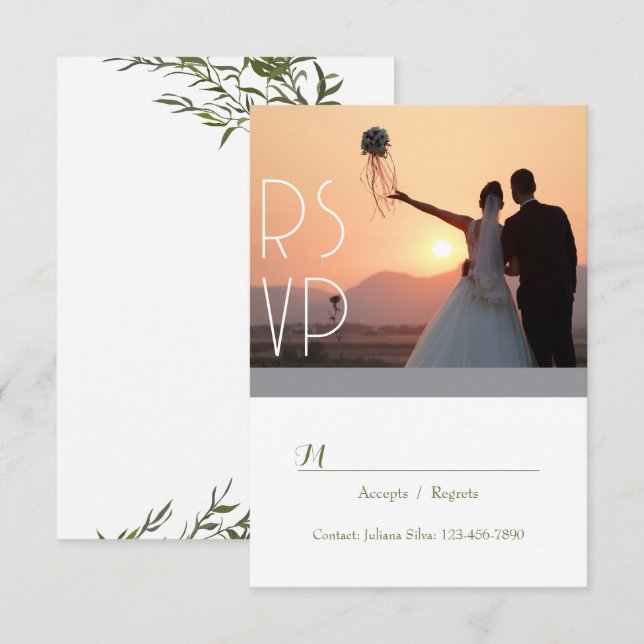 Elegant Greenery Script RSVP-inbjudan OSA Kort (Fram/baksida)