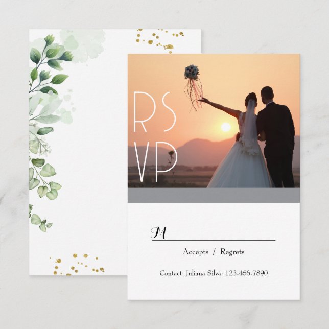 Elegant Greenery Script RSVP-inbjudan OSA Kort (Fram/baksida)