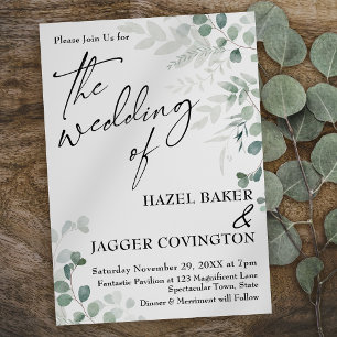 Elegant Greenery Simple Typography Bröllop Inbjudningar