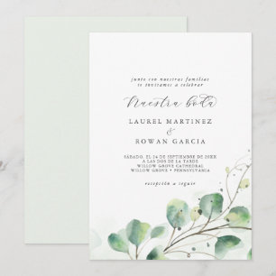 Elegant Greenery Spain Nuestra Boda Bröllop Inbjudningar
