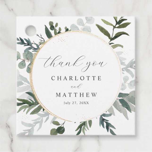 Elegant Greenery | TACK GULD BRÖLLOP Gåvor Etiketter (Framsida)