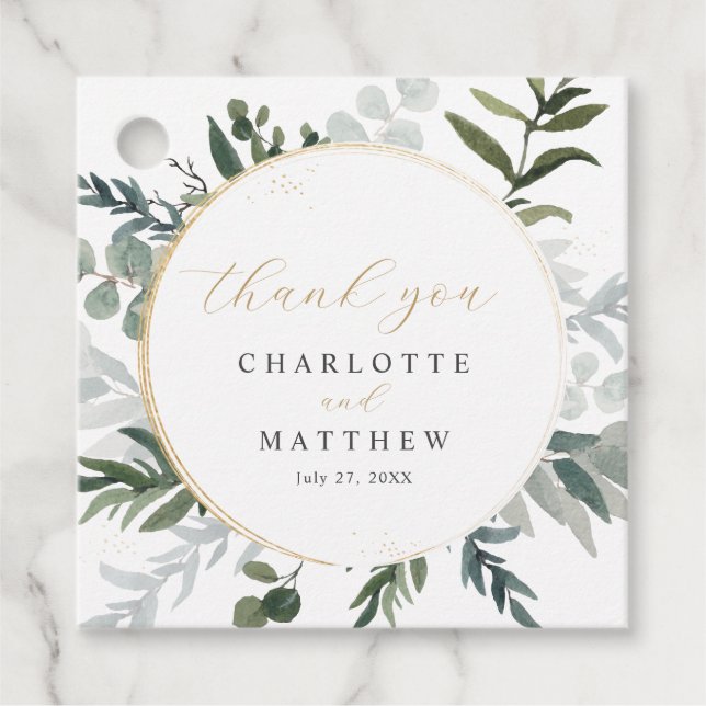 Elegant Greenery | TACK GULD BRÖLLOP Gåvor Etiketter (Framsida)