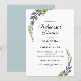 Elegant Greenery Teal and Grönt Rehearsal Dinner Inbjudningar