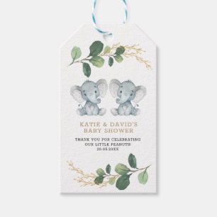 Elegant Greenery Twin Elephant Co-Ed Baby Shower Presentetikett