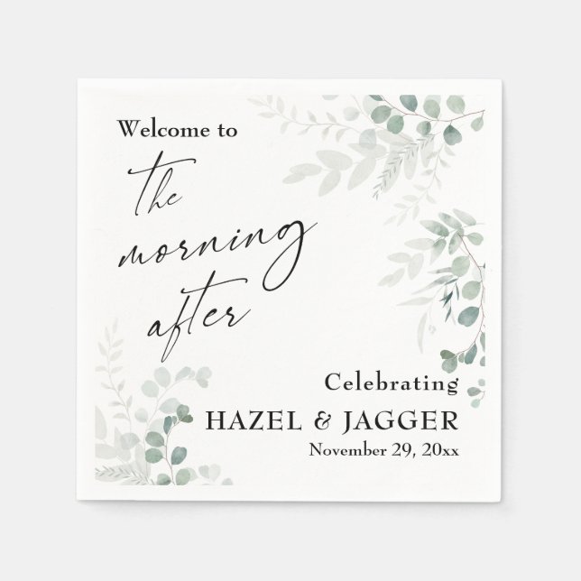 Elegant Greenery Välkommen till morgonen efter Pappersservett (Framsidan)