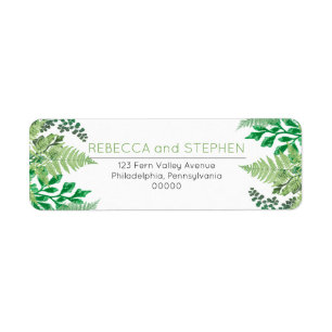 Elegant Greenery   Vild Ferns Bröllop Returadress Etikett