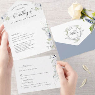 Elegant Greenery, Vita Dusty Blue Blommigt Bröllop