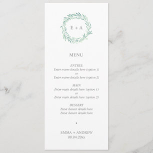 Elegant Greenery WAN Monogram Bröllop Menu Meny