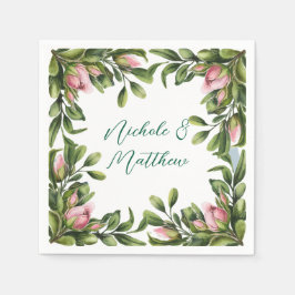 Elegant Greenery Wandan med Rosa ros Bud Bröllop Pappersservett