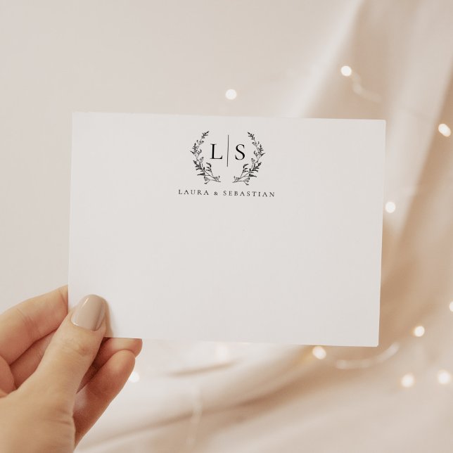 Elegant Greenery Wandemonogram par Stationery Anteckningskort (Skapare uppladdad)