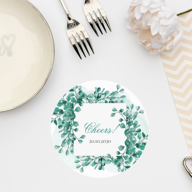 Elegant Greenery Wedding Coaster Underlägg Papper Rund (Skapare uppladdad)
