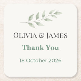 Elegant Greenery Wedding Coasters Underlägg Papper Kvadrat