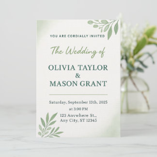 Elegant Greenery Wedding Invitation Card Inbjudningar