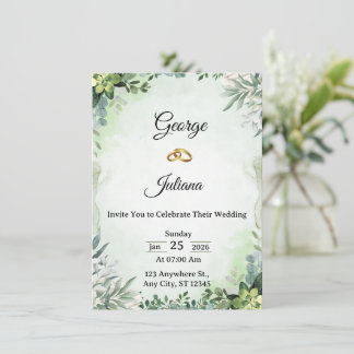 Elegant Greenery Wedding Invitation Inbjudningar