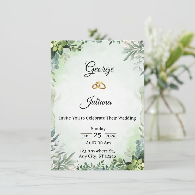 Elegant Greenery Wedding Invitation Inbjudningar (Stående Fram)