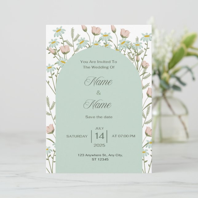 Elegant greenery wedding invitation  inbjudningar (Stående Fram)