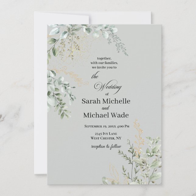 Elegant Greenery Wedding Invitation Inbjudningar (Framsida)