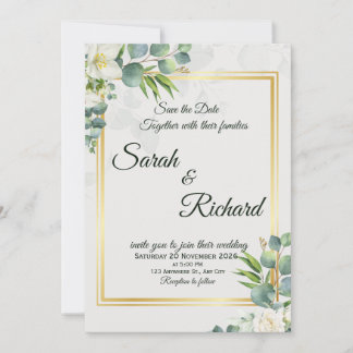 Elegant Greenery Wedding Invitation Minimalist Inbjudningar
